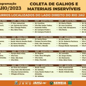 Imagem da notícia JAHU MAIS LIMPA: CRONOGRAMA CATA-GALHO E INSERVÍVEIS DE 03 A 07/07