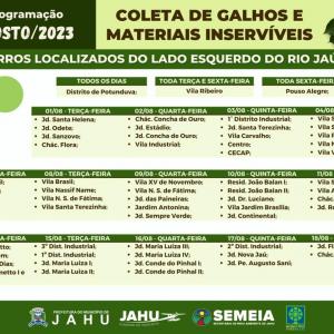 Imagem da notícia JAHU MAIS LIMPA: CRONOGRAMA CATA-GALHO E INSERVÍVEIS DE 01 A 04/08
