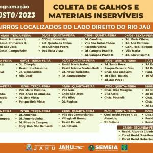 Imagem da notícia JAHU MAIS LIMPA: CRONOGRAMA CATA-GALHO E INSERVÍVEIS DE 07 A 11/08
