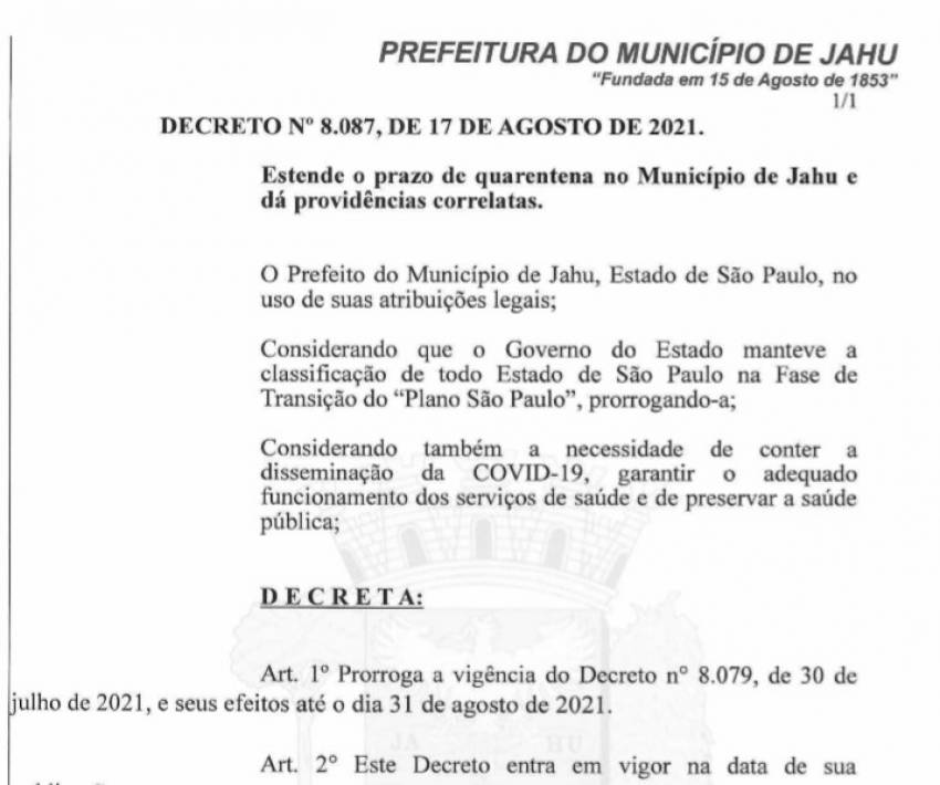 COVID-19: PREFEITURA ESTENDE PRAZO DE VIGOR DE NORMAS VIGENTES