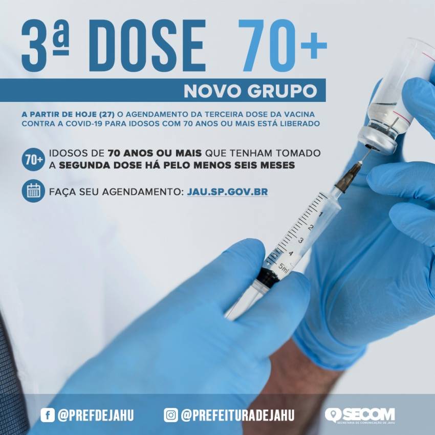 IDOSOS COM 70 ANOS OU MAIS JÁ PODEM TOMAR A TERCEIRA DOSE DA VACINA CONTRA A COVID-19