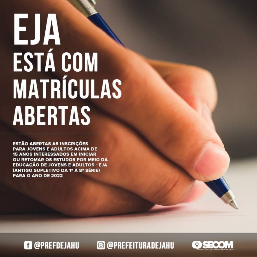EJA SEGUE COM MATRÍCULAS ABERTAS