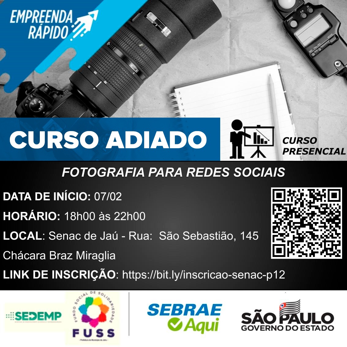 DATA DE INÍCIO DE CURSO DE FOTOGRAFIA É ALTERADA