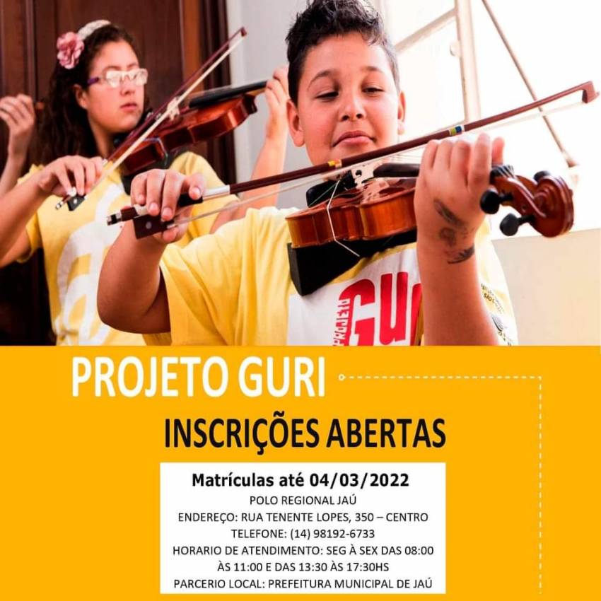 ATENÇÃO: INSCRIÇÕES PARA O PROJETO GURI TERMINAM NESTA SEXTA