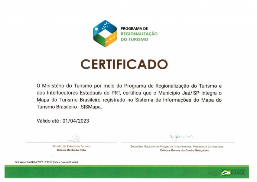 JAHU AGORA INTEGRA MAPA DO TURISMO BRASILEIRO