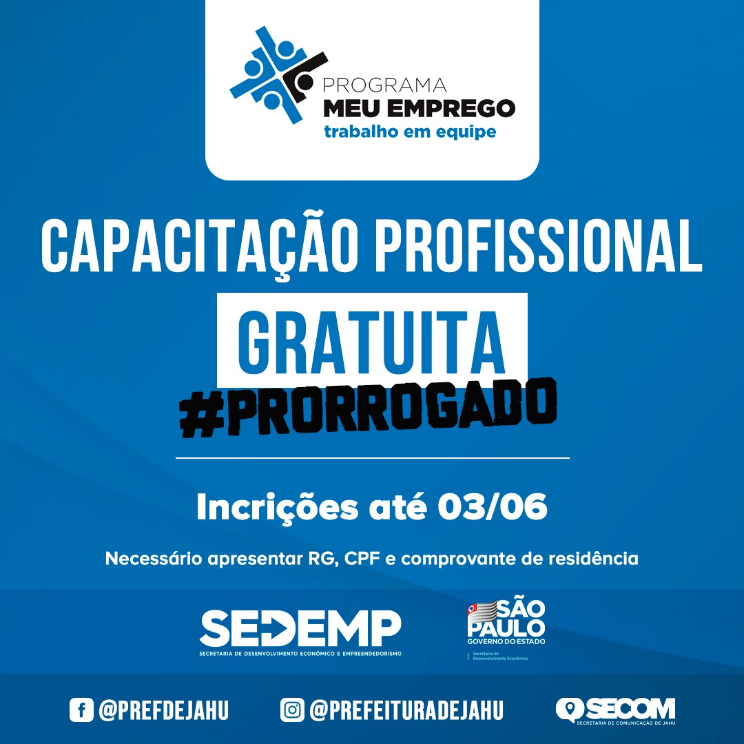 PRAZO DE INSCRIÇÃO PARA CURSO DE CAPACITAÇÃO PROFISSIONAL É PRORROGADO