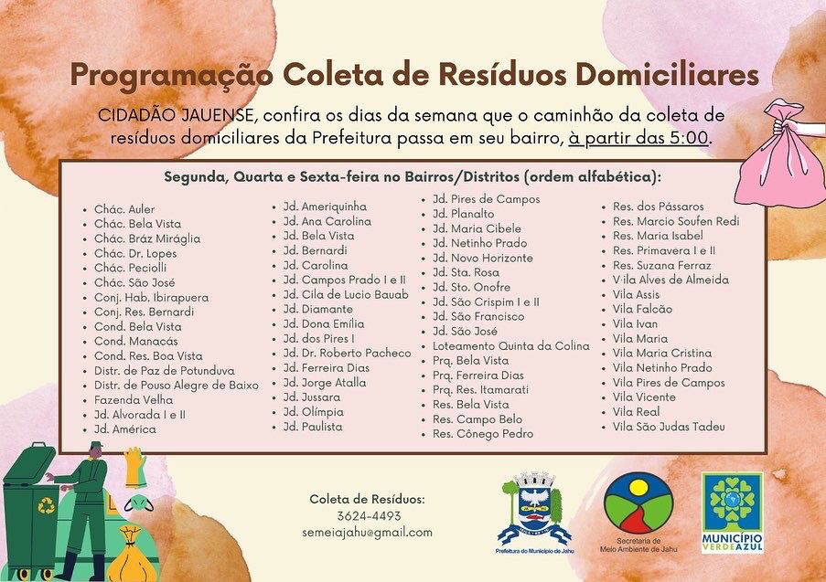 CRONOGRAMA DE COLETA DE RESÍDUOS DOMICILIARES