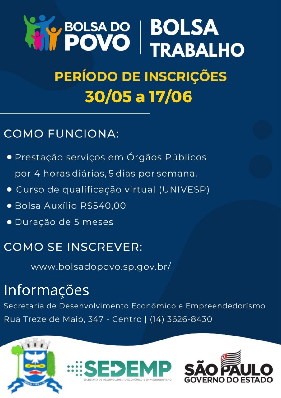 BOLSA TRABALHO ESTÁ COM INSCRIÇÕES ABERTAS
