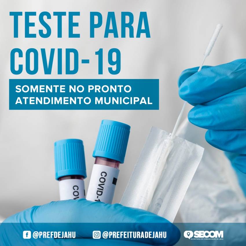 TESTE PARA COVID-19 SOMENTE NO PRONTO ATENDIMENTO MUNICIPAL  