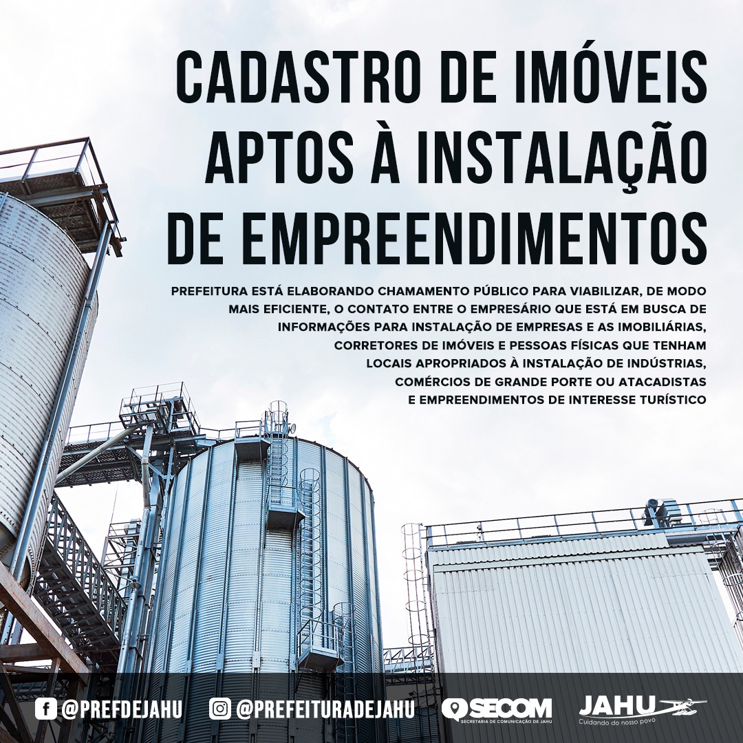 PREFEITURA IRÁ ELABORAR CHAMAMENTO PARA CADASTRO DE IMÓVEIS APTOS A INSTALAÇÃO DE EMPREENDIMENTOS