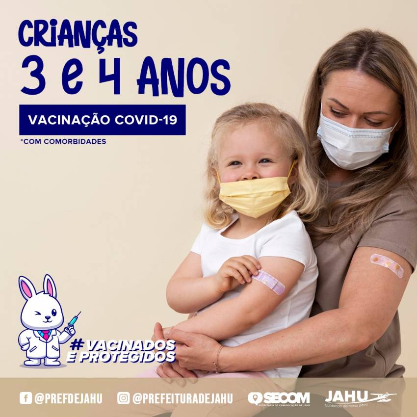 CONTINUA VACINAÇÃO CONTRA COVID EM CRIANÇAS DE 3 E 4 ANOS COM COMORBIDADES