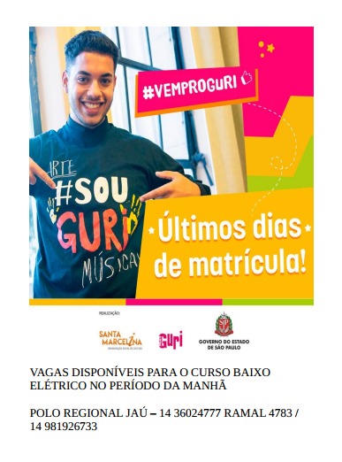 PROJETO GURI TEM VAGA PARA CURSO DE BAIXO ELÉTRICO