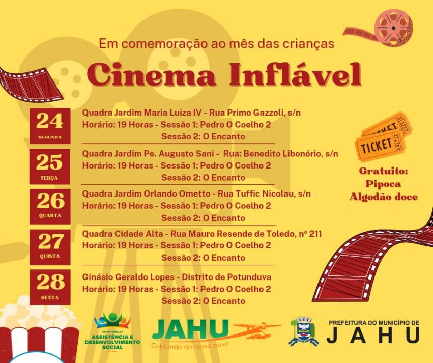 CINEMA INFLÁVEL A PARA COMEMORAR O MÊS DAS CRIANÇAS