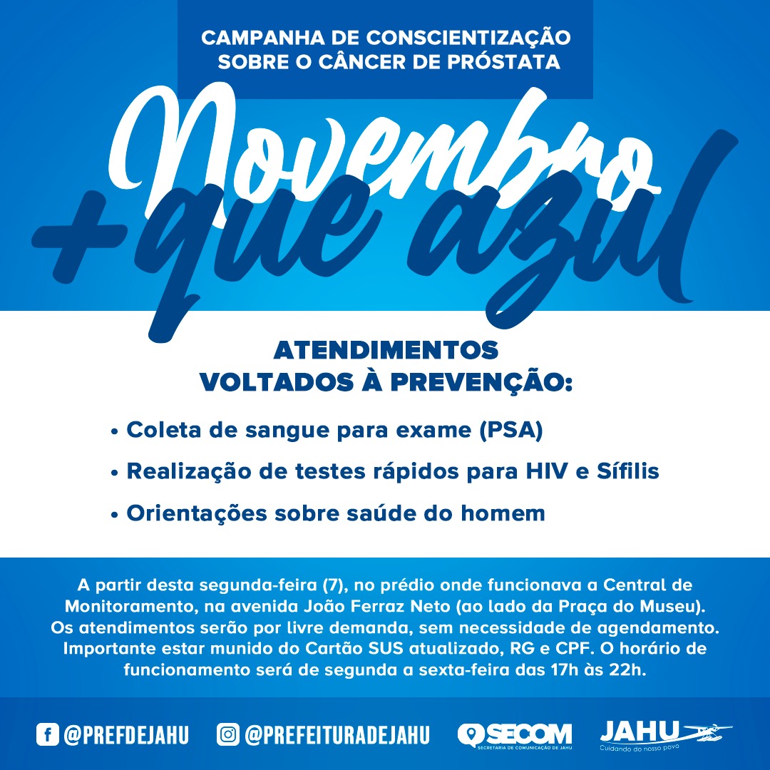ATENDIMENTO NOTURNO PARA HOMENS NO NOVEMBRO + QUE AZUL