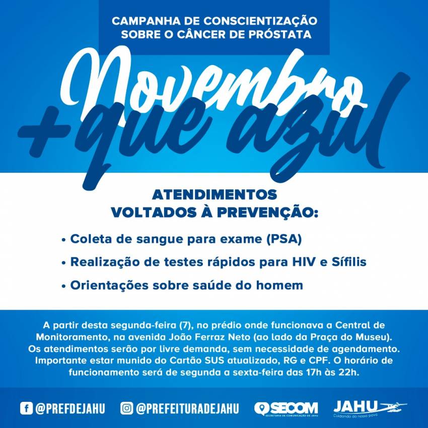 ATENDIMENTO NOTURNO PARA HOMENS NO NOVEMBRO + QUE AZUL