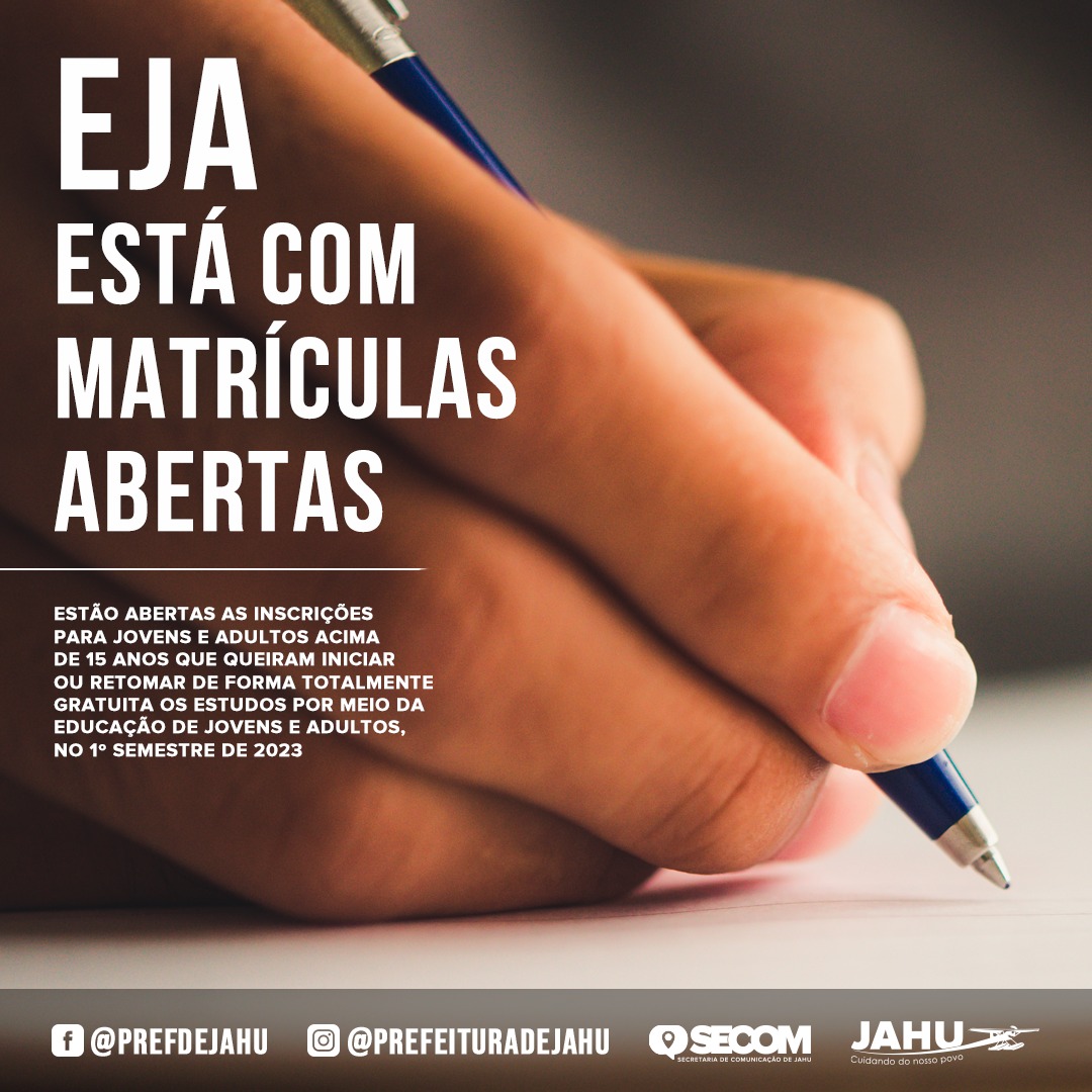 ESTÃO ABERTAS MATRÍCULAS PARA O ENSINO DE JOVENS E ADULTOS