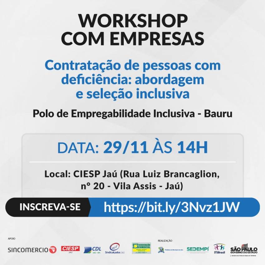 MEU EMPREGO INCLUSIVO – ABERTAS INSCRIÇÕES PARA WORKSHOP COM EMPRESAS