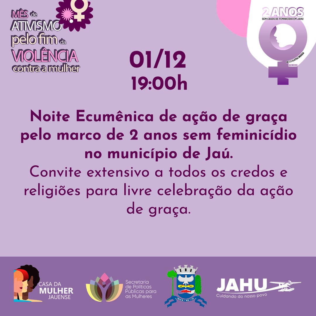 NOITE ECUMÊNICA PELO MARCO DE 2 ANOS SEM FEMINICÍDIO