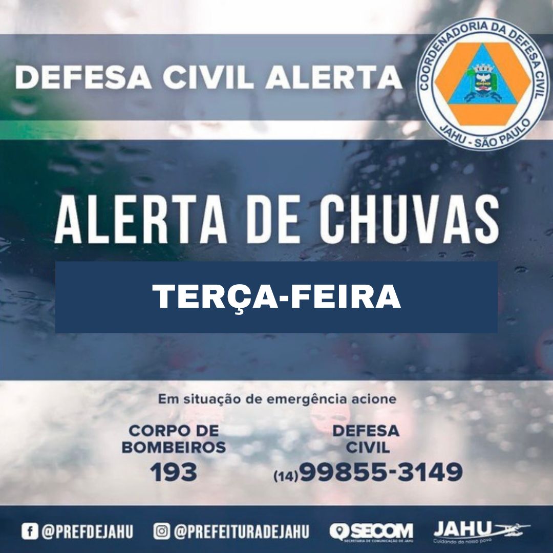 ALERTA DE CHUVAS PARA ESTA TERÇA-FEIRA