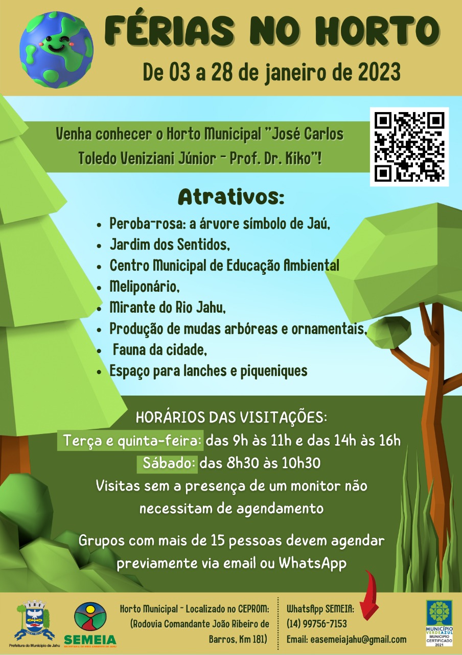 FÉRIAS NO HORTO - PREFEITURA ABRE HORTO MUNICIPAL NO MÊS DE JANEIRO PARA VISITAS MONITORADAS DE EDUCAÇÃO AMBIENTAL