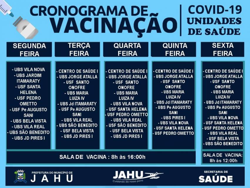 UNIDADES DE SAÚDE QUE VACINAM CONTRA COVID-19 NESTA SEMANA