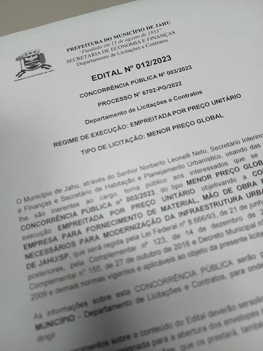 PREFEITURA PUBLICA LICITAÇÃO PARA MODERNIZAÇÃO DA INFRAESTRUTURA URBANA DO MUNICÍPIO