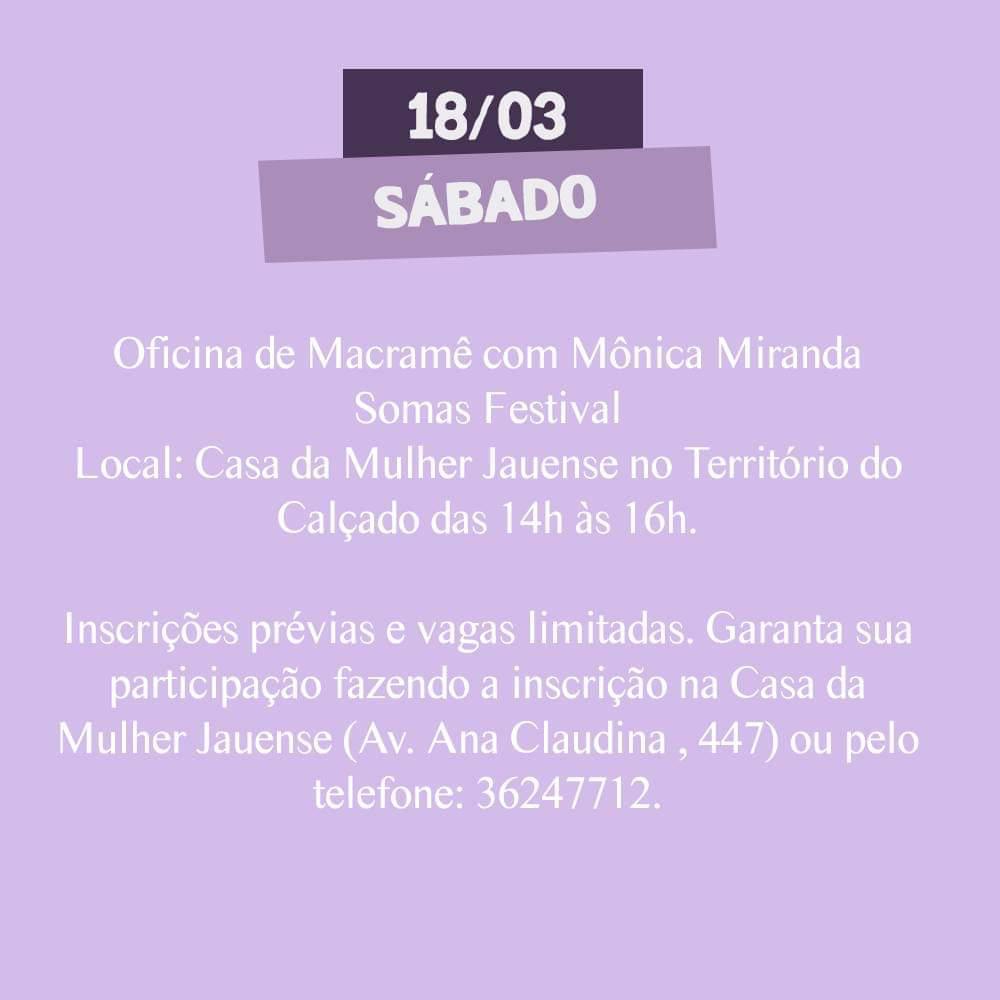 INSCRIÇÕES PARA OFICINA DE MACRAMÊ TERMINAM HOJE