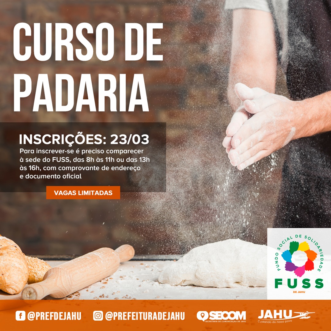CURSO DE PADARIA TEM SOMENTE UM DIA DE INSCRIÇÃO