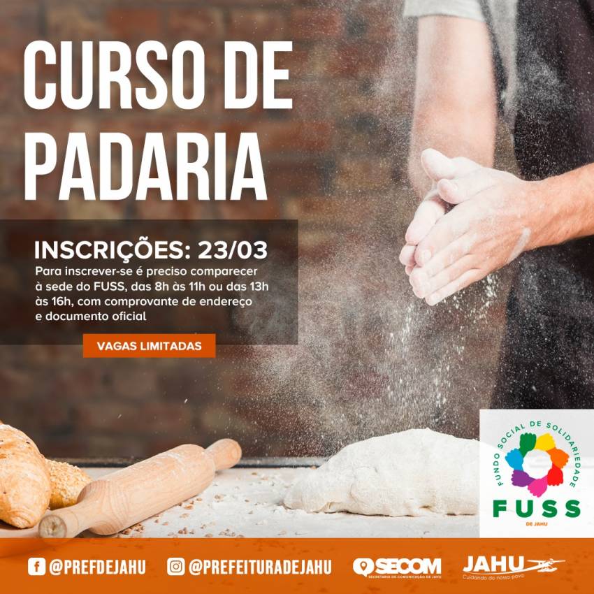 CURSO DE PADARIA TEM SOMENTE UM DIA DE INSCRIÇÃO