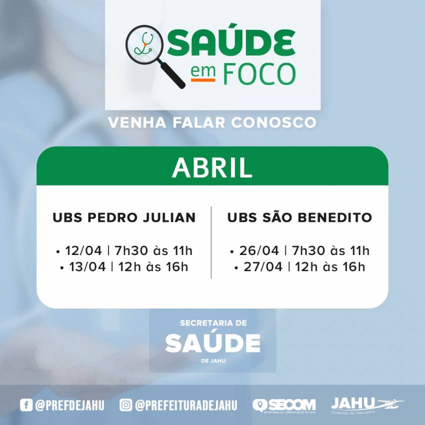 SAÚDE EM FOCO - POTUNDUVA E SÃO BENEDITO