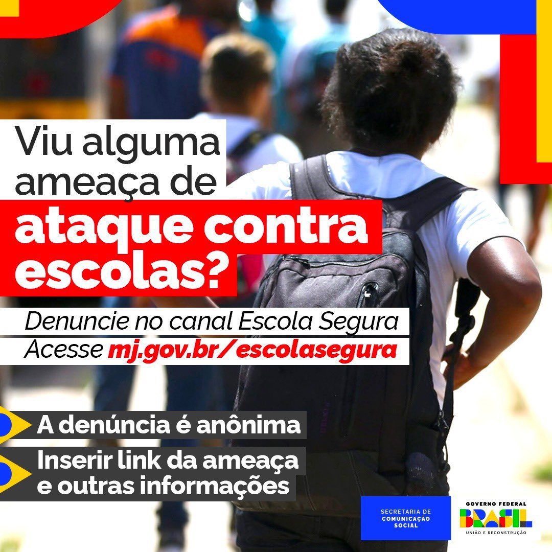VIU OU RECEBEU ALGUMA AMEAÇA DE ATAQUE CONTRA ESCOLAS? DENUNCIE!