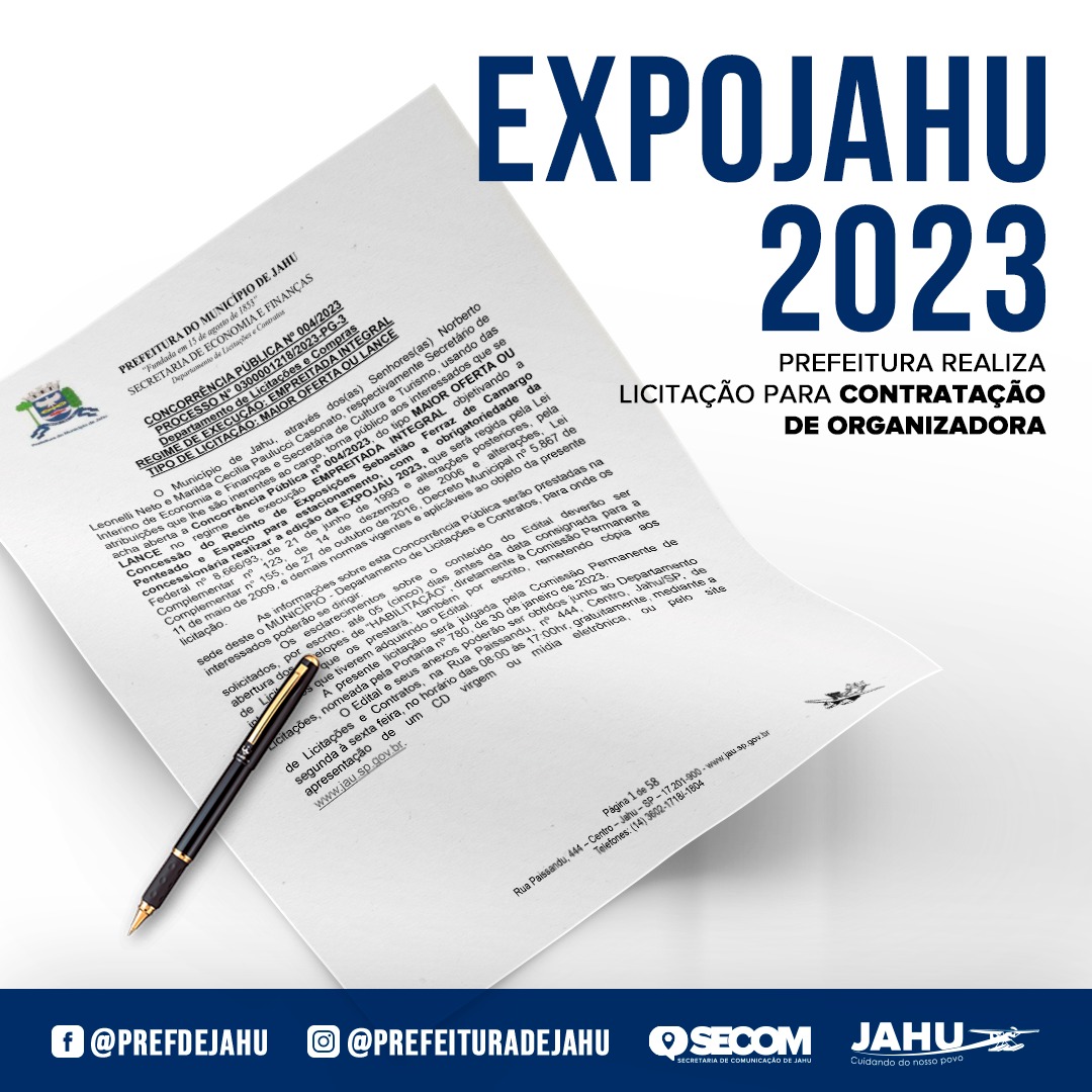 PREFEITURA REALIZA LICITAÇÃO PARA CONTRATAÇÃO DE ORGANIZADORA DA EXPOJAHU 2023