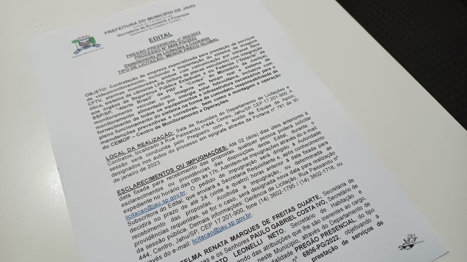 PREFEITURA LANÇA LICITAÇÃO PARA IMPLANTAÇÃO DE SISTEMA DE VIDEOMONITORAMENTO NA CIDADE