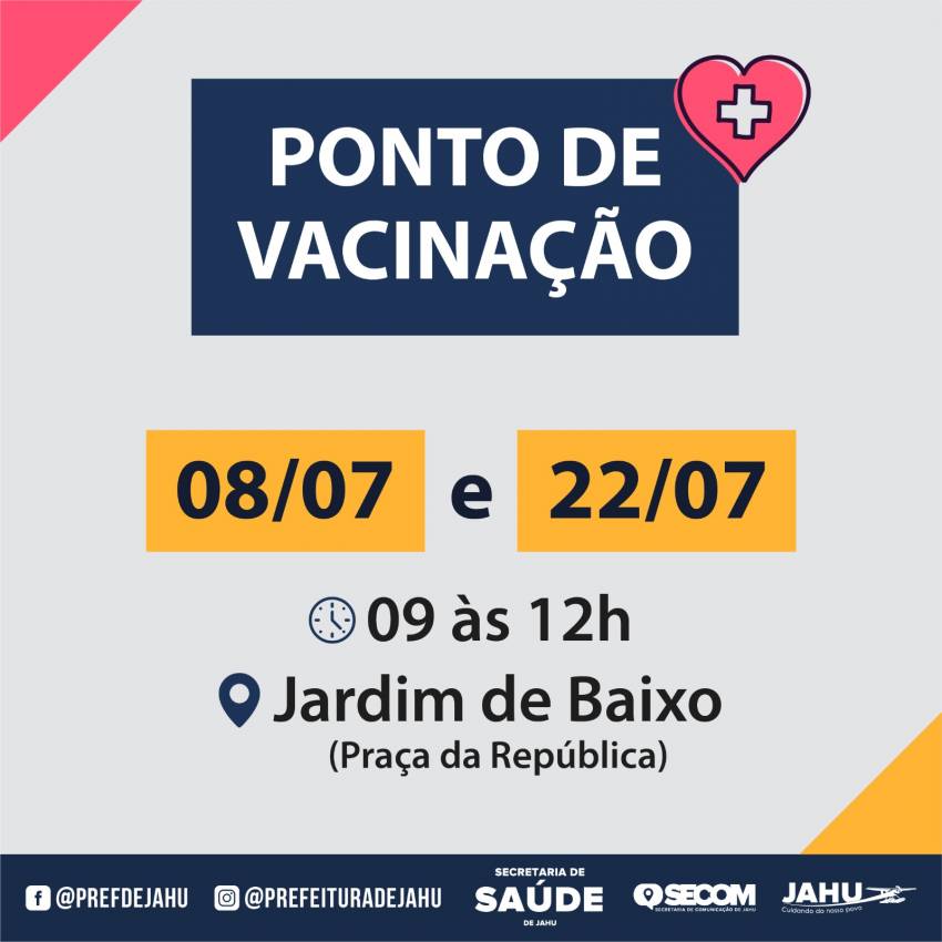 JULHO TEM DOIS SÁBADOS DE VACINAÇÃO NO JARDIM DE BAIXO
