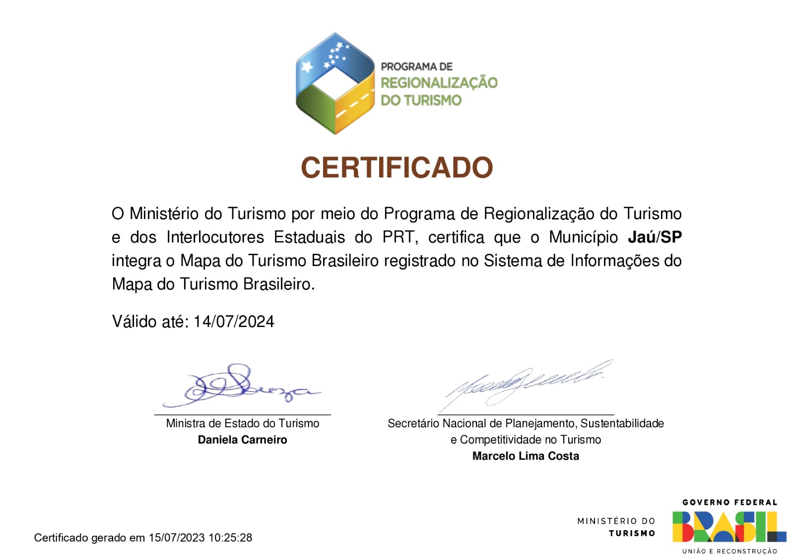 JAHU ESTÁ NO MAPA DO TURISMO BRASILEIRO