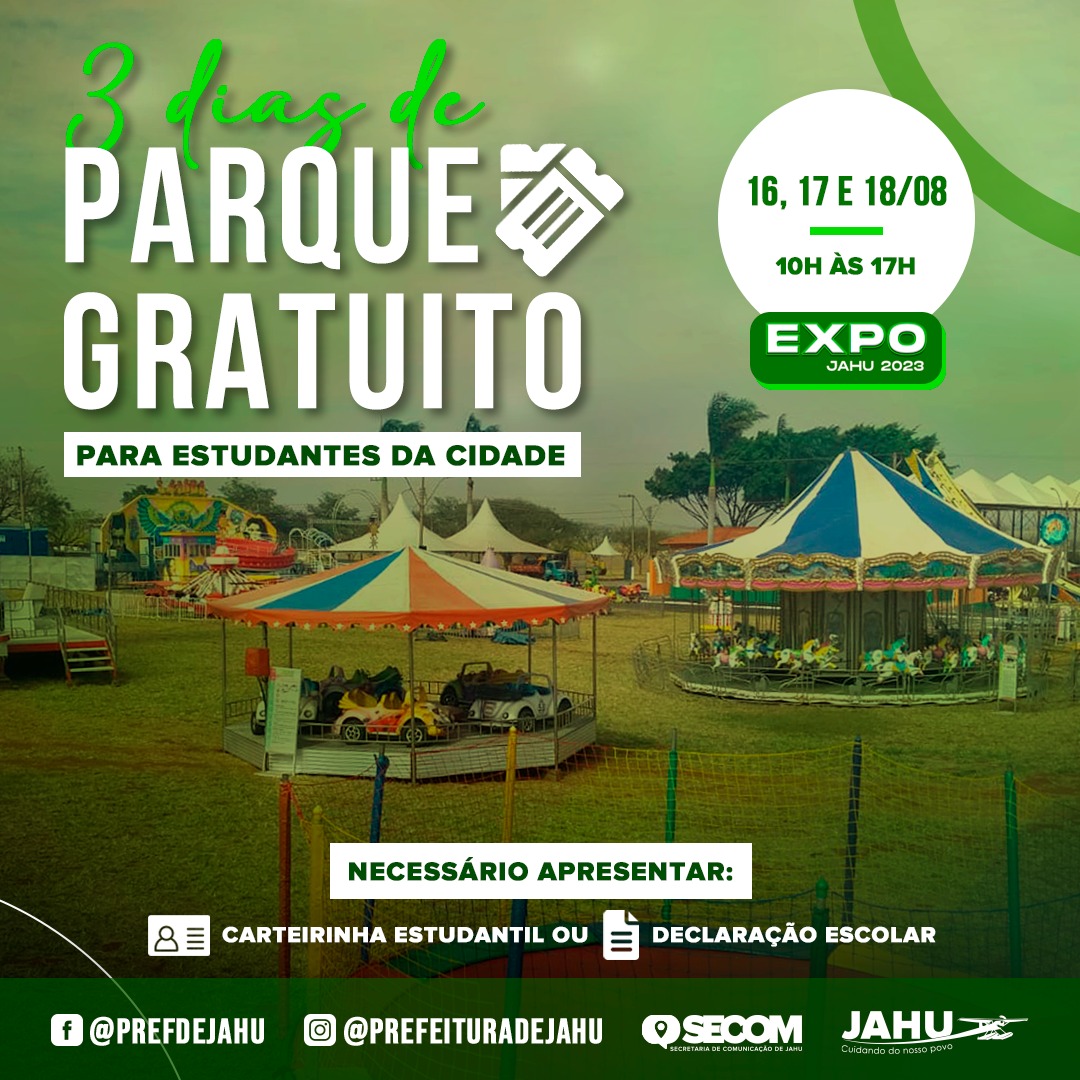 EXPOJAHU TERÁ TRÊS DIAS DE PARQUE GRATUITO PARA ESTUDANTES DA CIDADE