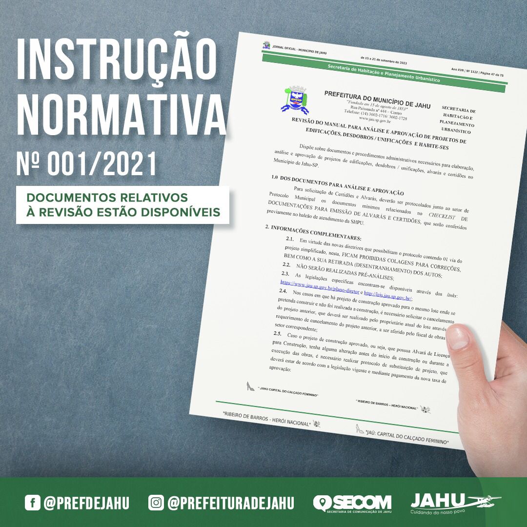 DOCUMENTOS RELATIVOS À REVISÃO DA INSTRUÇÃO NORMATIVA Nº 001/2021 ESTÃO DISPONÍVEIS