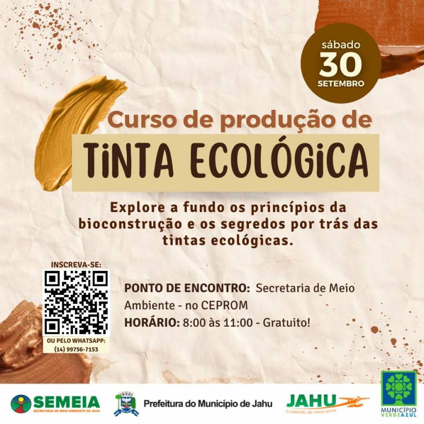 SÁBADO - CURSO GRATUITO DE PRODUÇÃO DE TINTA ECOLÓGICA