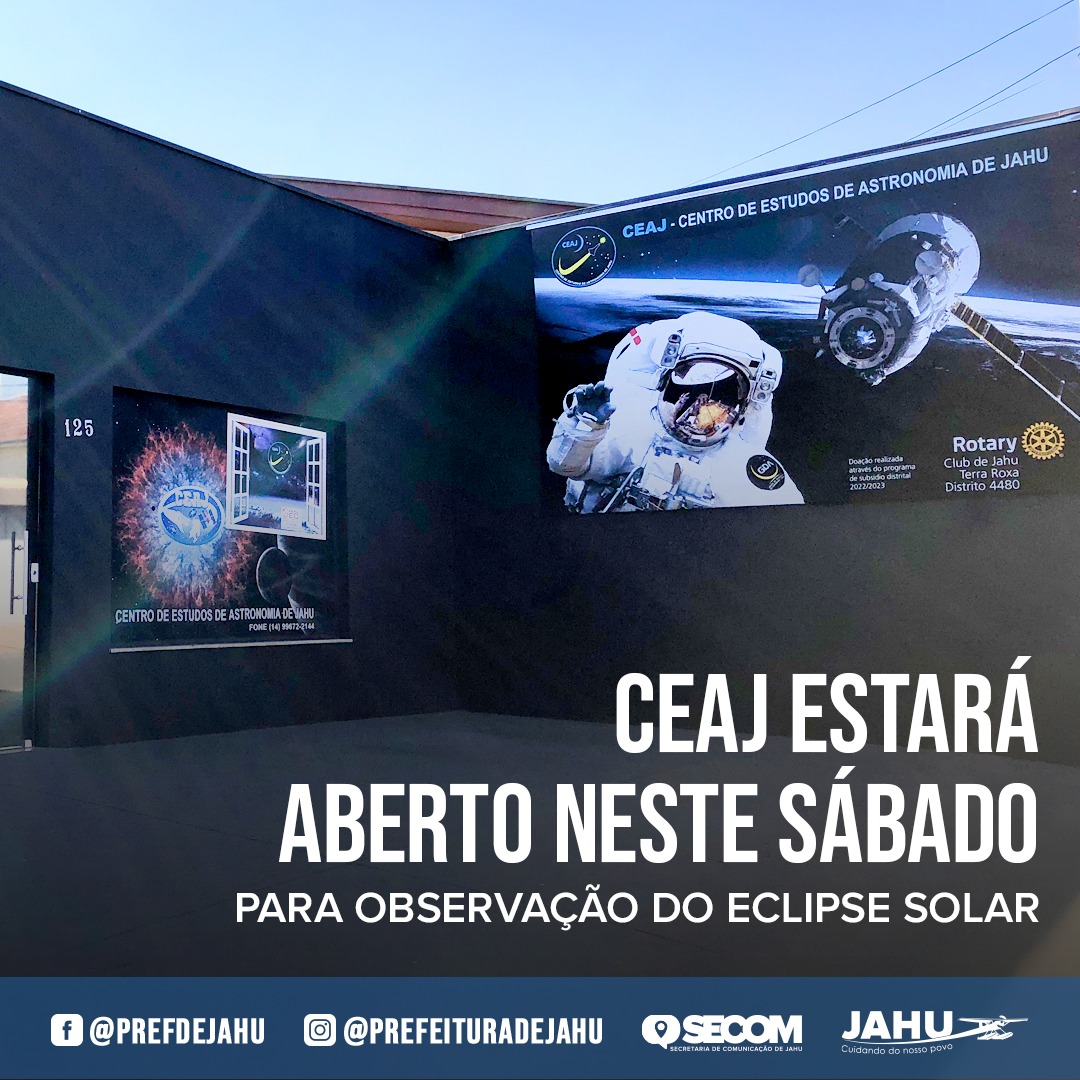 CEAJ ESTARÁ ABERTO NESTE SÁBADO (14) PARA OBSERVAÇÃO DO ECLIPSE SOLAR