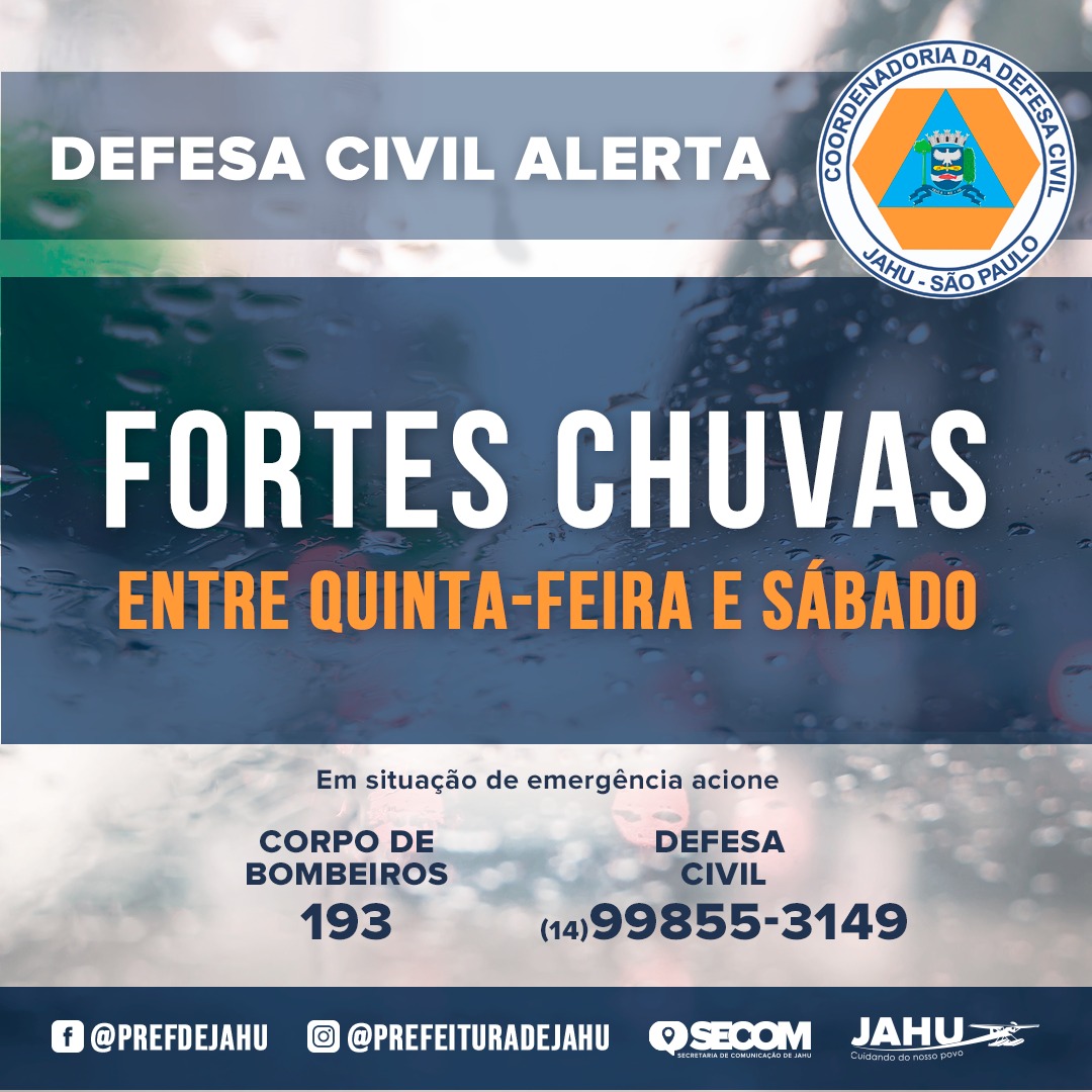 ALERTA - FORTES CHUVAS ENTRE QUINTA-FEIRA E SÁBADO