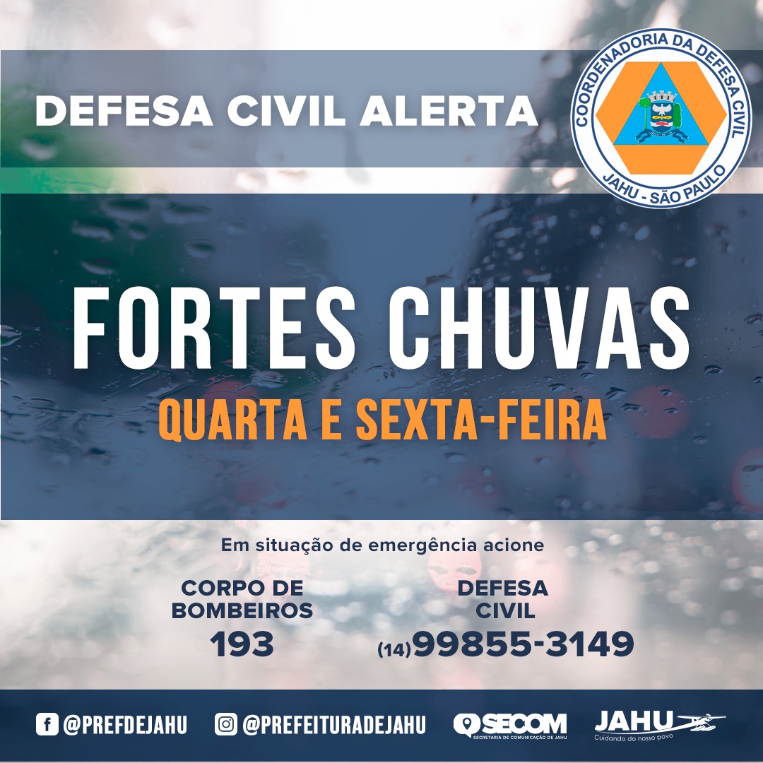 ALERTA - CHUVAS FORTES ENTRE QUARTA E SEXTA-FEIRA