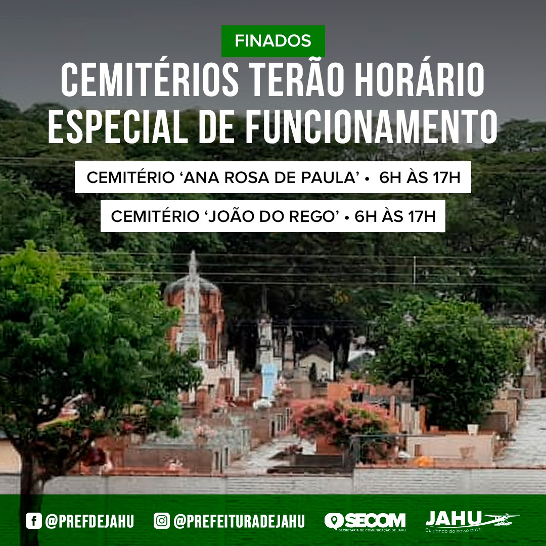 FINADOS: CEMITÉRIOS TERÃO HORÁRIO ESPECIAL DE FUNCIONAMENTO