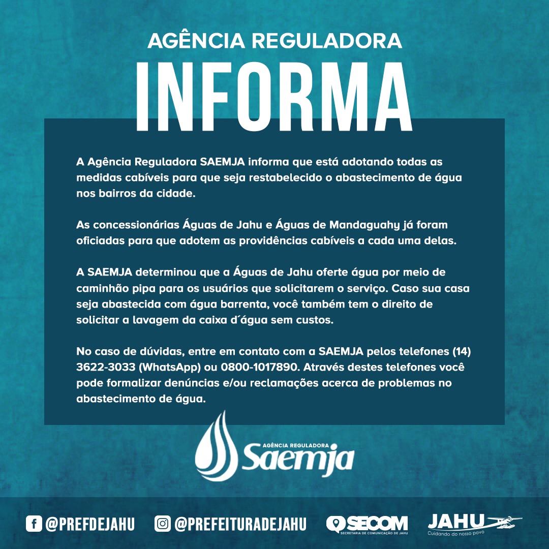 AGÊNCIA REGULADORA SAEMJA INFORMA: