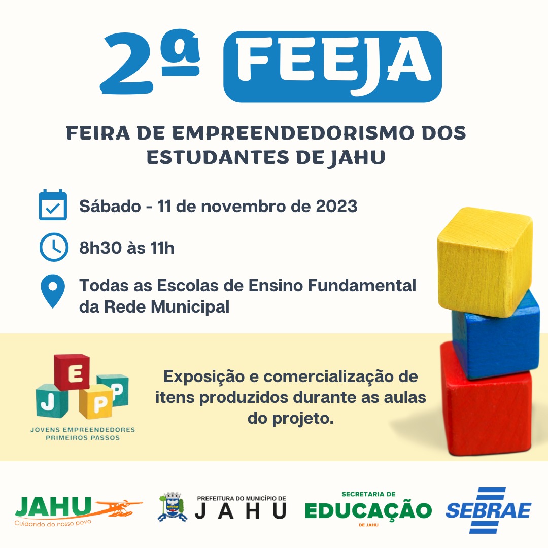 FEIRA DE EMPREENDEDORISMO ACONTECE NESTE SÁBADO NAS ESCOLAS MUNICIPAIS DE ENSINO FUNDAMENTAL!