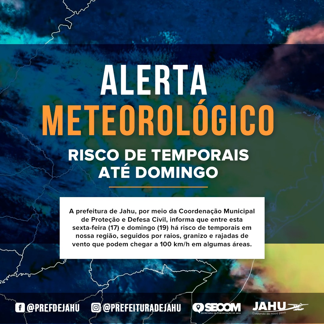 BOLETIM METEOROLÓGICO - RISCO DE TEMPORAIS ATÉ DOMINGO