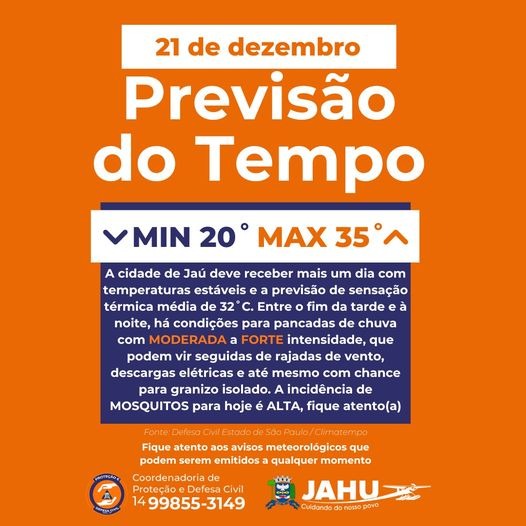 BOLETIM METEOROLÓGICO - PROBALIDADE DE CHUVA PARA HOJE