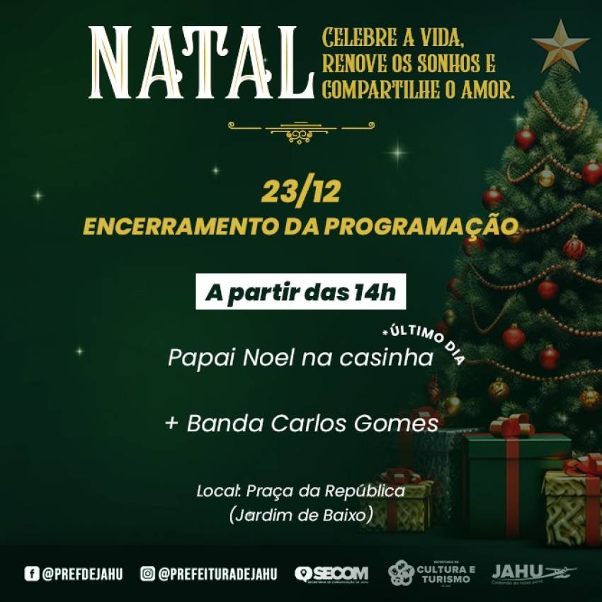 JARDIM DE BAIXO TERÁ PAPAI NOEL E BANDA CARLOS GOMES NESTE SÁBADO (23)