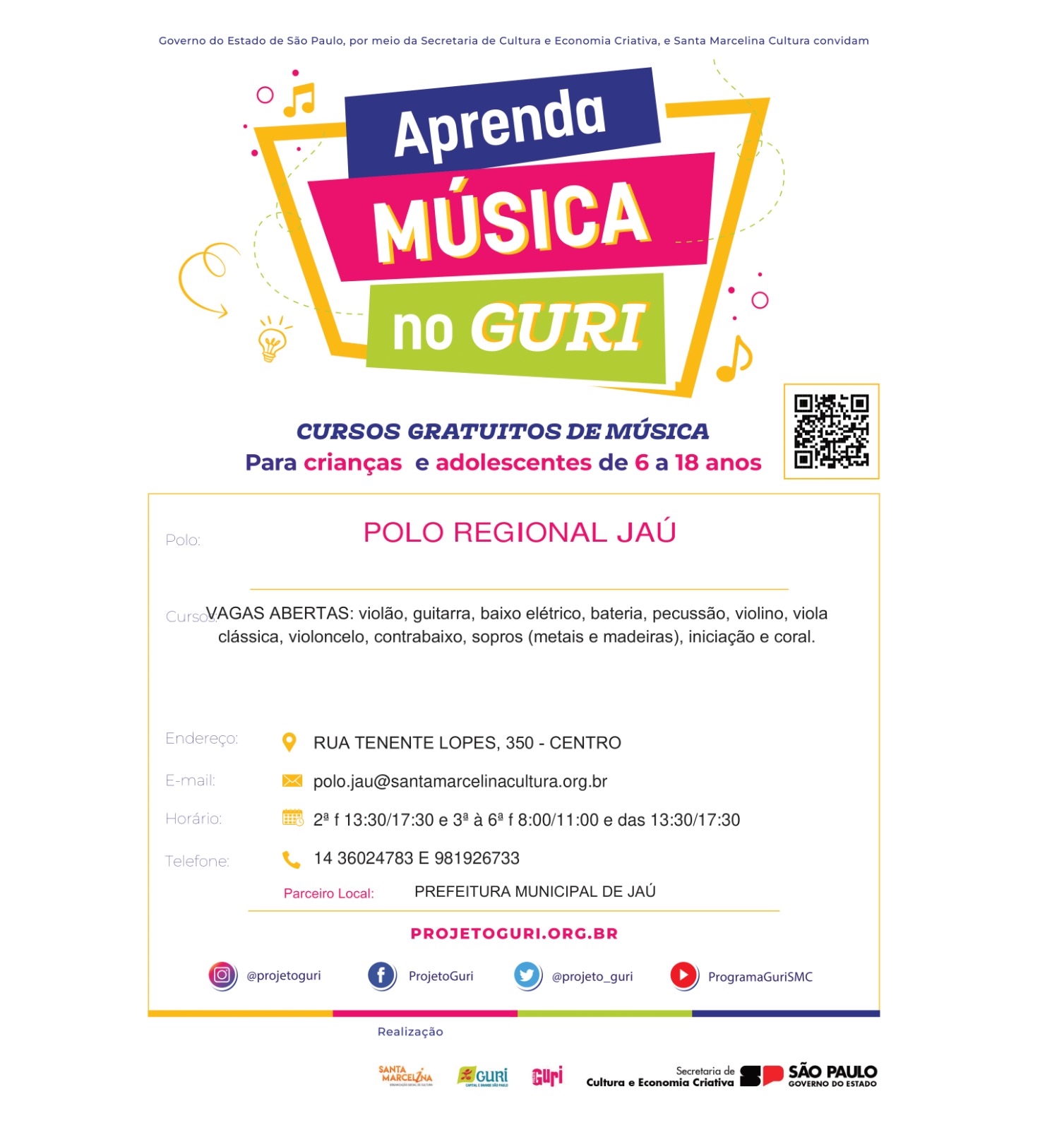 PROJETO GURI - INSCRIÇÕES ABERTAS PARA CURSOS GRATUITOS