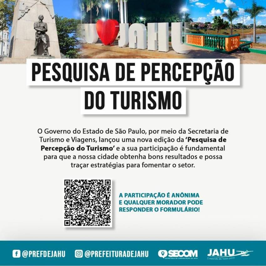 ÚLTIMA CHANCE PARA PARTICIPAR DA PESQUISA DE PERCEPÇÃO DO TURISMO