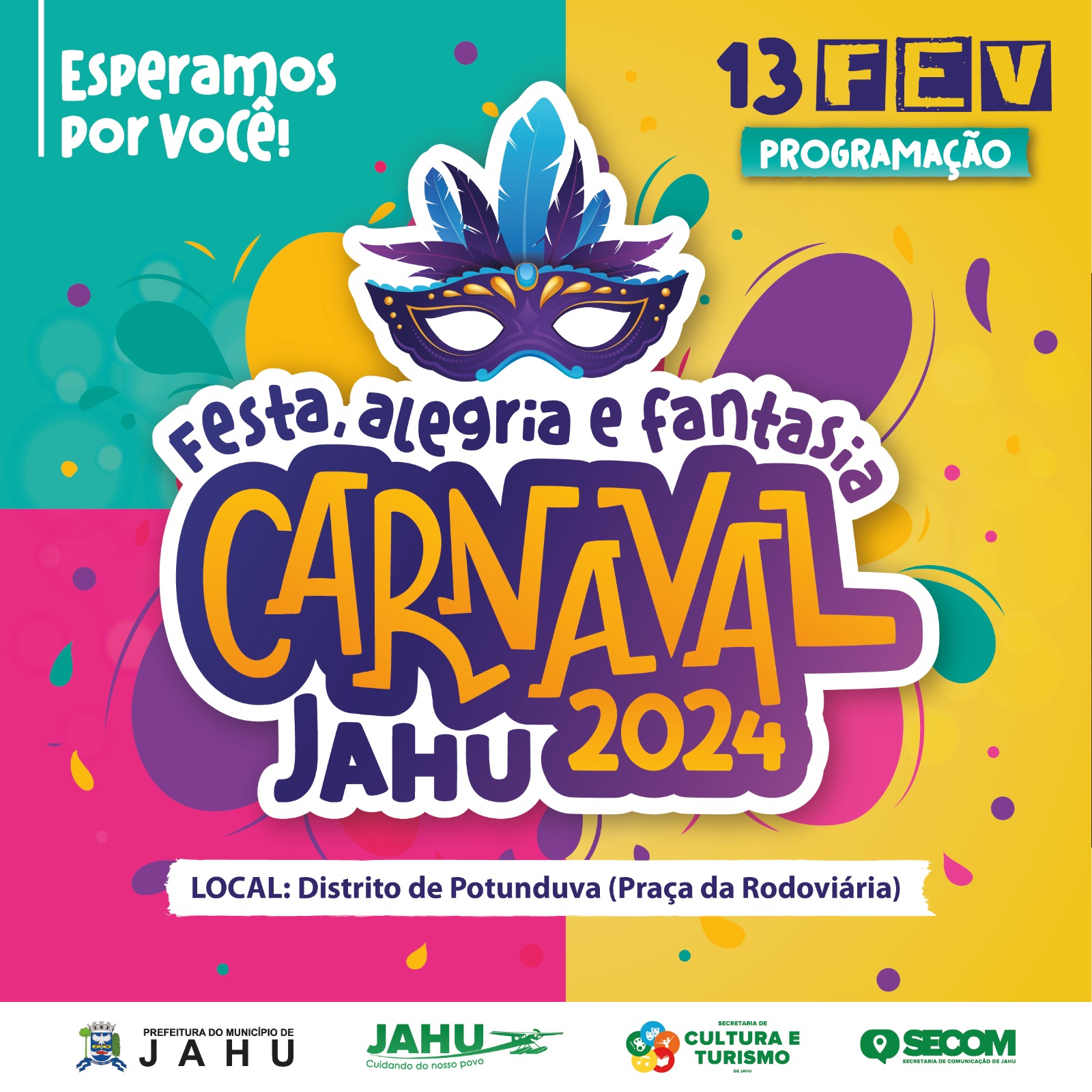 Nosso carnaval tá chegando!!! Serão 4 dias de muita festa, alegria e fantasia com atrações para toda a família.